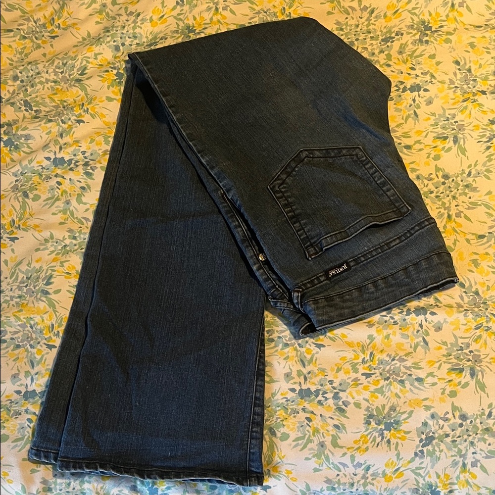 Juniors Dark Wash Flare Jeans with Embellished Button and Rivets